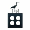 Village Wrought Iron Heron Double Outlet Cover - Black EOO-133